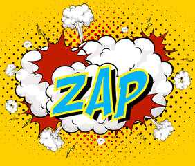 Word Zap on comic cloud explosion background