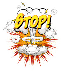 STOP text on comic cloud explosion isolated on white background