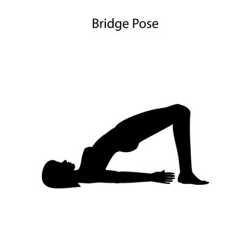 Bridge pose yoga workout silhouette. Healthy lifestyle vector illustration
