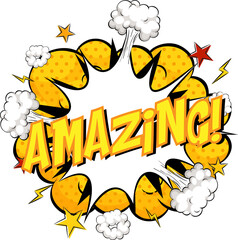 Word Amazing on comic cloud explosion background
