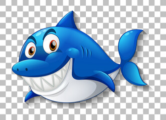 Obraz premium Shark smiling cartoon character on transparent background