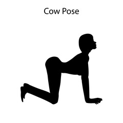 Fototapeta na wymiar Cow pose yoga workout silhouette. Healthy lifestyle vector illustration