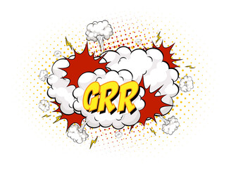 GRR text on comic cloud explosion isolated on white background