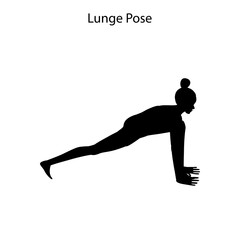 Lunge pose yoga workout silhoutte. Healthy lifestyle vector illustration