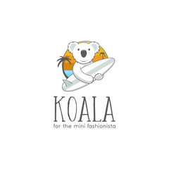Koala Logo cute and simple design,cute koala playing surfing