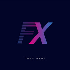 initial letter logo FX colored blue and magenta with striped composition, Vector logo design template elements for your business or company identity.