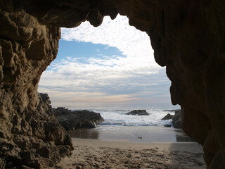 Sandy floor sea cave at Leo Carrillo State Beach in Malibu, California.  