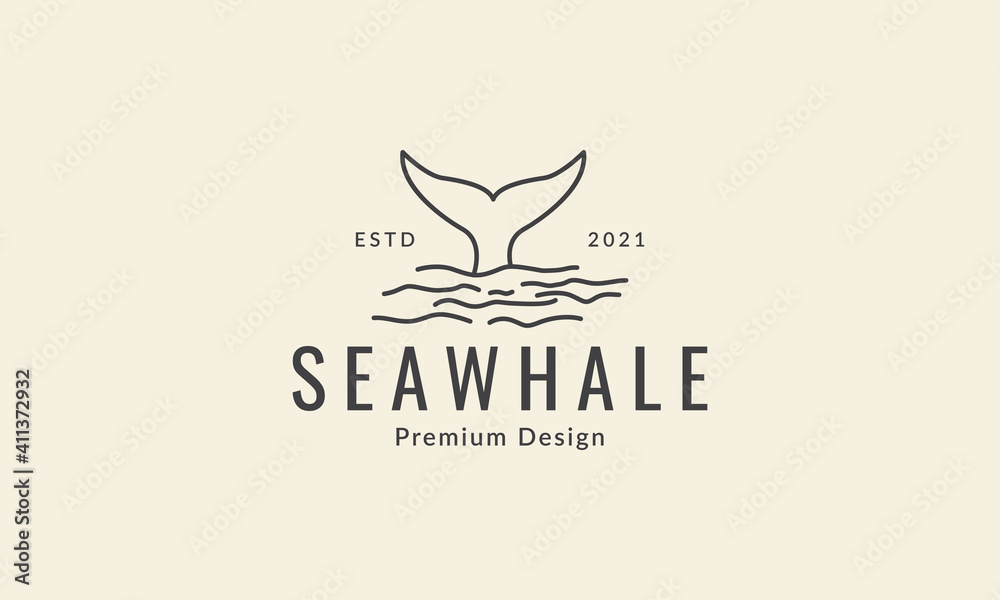 Wall mural animal fish sea whale tail with water lines logo vector icon symbol graphic design illustration