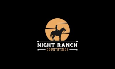 Cowboy riding the Silhouette Horse in the illustration design of the Sunset Sun / Moon logo