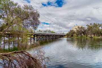 Fototapeta na wymiar Road bridges across the Avon river in Northam Western Australia.