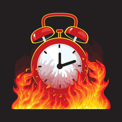 Red alarm clock on fire, Deadline Word Time , vector image illustration