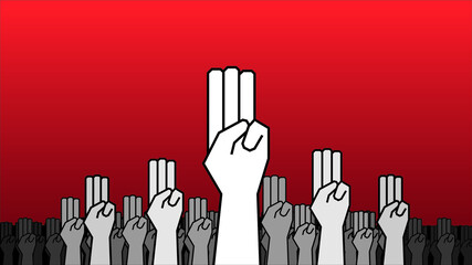 3 Finger Hands fight dictator for freedom - obrazy, fototapety, plakaty