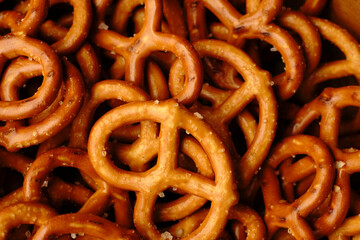 Salty snack for beer pretzels with salt. Closeup