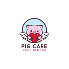 Cute Pig Hugging Heart Care Logo Mascot Baby Shop