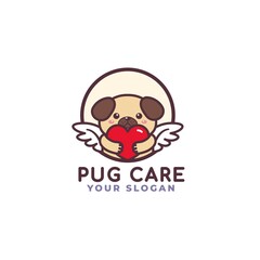 Cute Pug Hugging Heart Care Logo Mascot Baby Shop