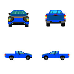 set of light blue smart cab pick up truck on white background - 411376769