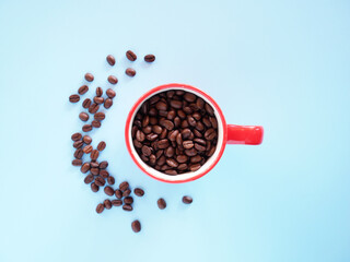 Black coffee cup on background with Coffee beans