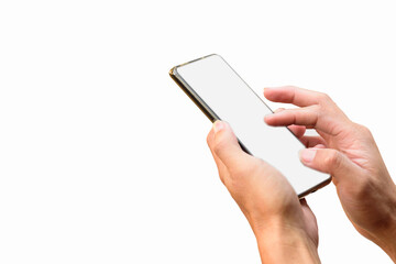 the man touch the screen for use social media on smartphone