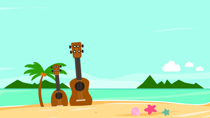 Ukulele on beautiful peaceful beach