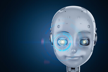 Cute robot with cartoon character with graphic display