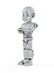 Cute robot with cartoon character folded arms