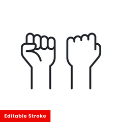 Fist raised up, strong arm line icon. Outline style sign for web and app. Fist hand up gesture vector illustration on white background. Power, solidarity and freedom concept. Editable stroke EPS 10