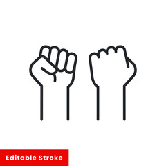 Fist raised up, strong arm line icon. Outline style sign for web and app. Fist hand up gesture vector illustration on white background. Power, solidarity and freedom concept. Editable stroke EPS 10