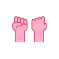 Fist raised up, strong arm flat icon. Filled outline style sign for web and app. Fist hand up gesture vector illustration on white background. Power, solidarity and freedom concept. Isolated EPS 10
