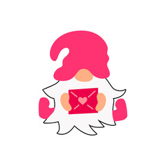 Gnome with a love letter on white background. Vector illustration.