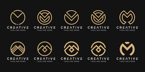 Set of abstract monogram M logo template. icons for business of fashion, sport, technology.