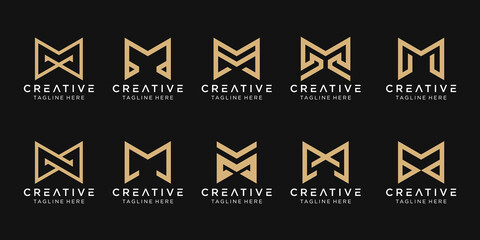 Set of abstract monogram letter M logo template. icons for business of fashion, building, simple.