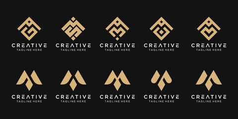 Set of abstract letter M logo template. icons for business of fashion, sport, pixel, technology.