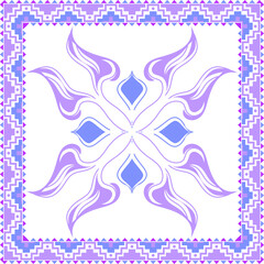 flower pattern for scarf and textile print. Silk scarf design. vector background, blue color scarf design