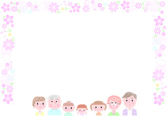 三世代家族と花の囲み罫