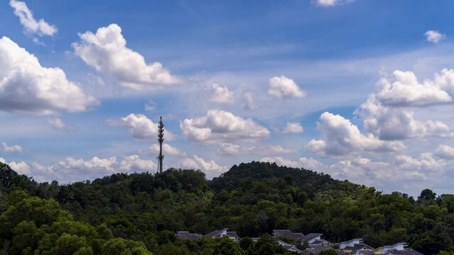 Timelapse Communication tower during noon with cloud motions