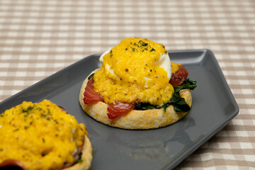 delicious brunch - egg and salmon open sandwich