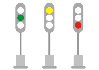 Railway traffic lights, set of three semaphore, vector icon
