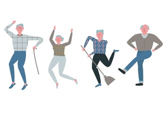 陽気に踊る高齢者のイラスト(セット）
