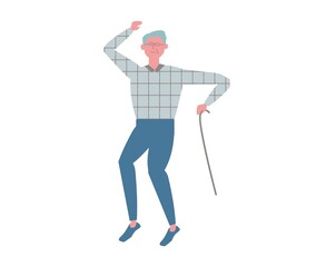 陽気に踊る高齢者のイラスト(男性1）