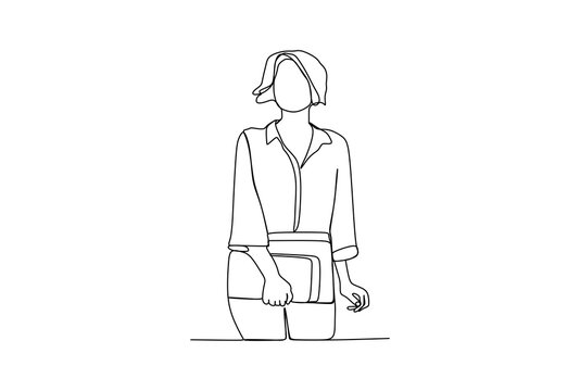 Business woman standing and relax. Continuous one line drawing
