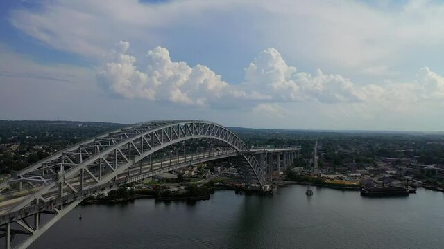 Aerial Arc Shot Right of the Bayonne Bridge in New Jersey