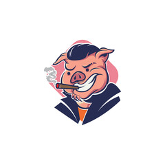 Pig Smoking mascot logo design