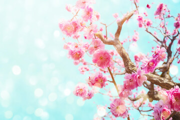 Beautiful cherry blossom flowers over blurred background. Spring season concept