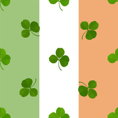 Seamless pattern with stripes in the colors of the flag of Ireland and shamrock