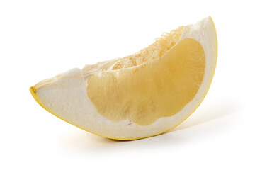 Piece of large ripe pomelo fruit on a white background. Full depth of field. With clipping path