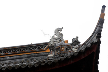 Exquisite sculptures on eaves, Chenxiang Pavilion, Shanghai, China