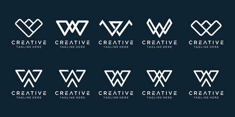 Set of creative monogram W logo template. icons for business of fashion, sport, finance, simple.