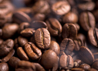 fried bright with smoky grains, coffee beans background