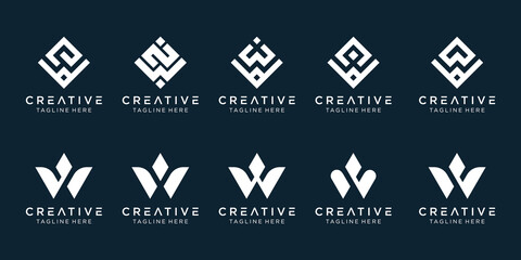 Collection initials W logo template. icons for business of fashion, sport, technology, simple.