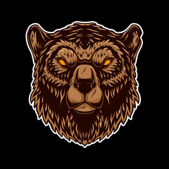 Bear head illustration. Design element for logo, label, sign, emblem, poster. Vector illustration